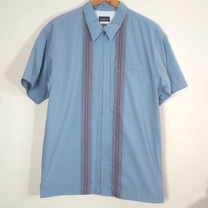 Patagonia Men's Short Sleeve Full Zip Front Shirt Blue Stripes Large